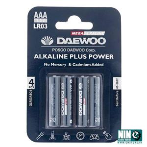 باتری نیم قلمی دوو مدل Alkaline plus Power بسته 4 عددی Daewoo Alkaline plus Power AAA Battery Pack of 4