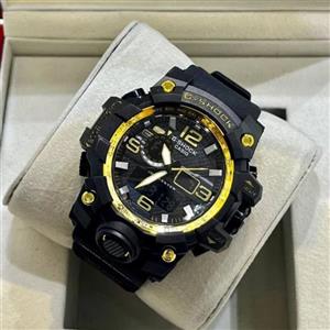 ساعت مچی مردانه و پسرانه طرح جیشاک  دور قاب زرد G shock