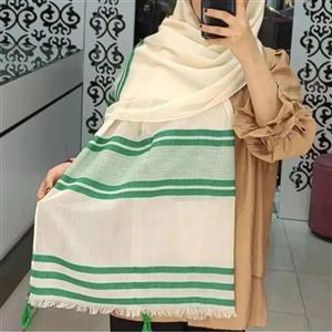 شال نخی لنین ریشه سوزنی منگوله‌دار طرح ساده وارداتی