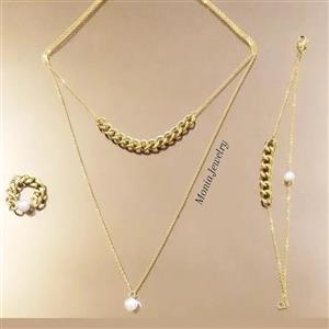 نیم ست استیل  دولاین و مروارید رنگ ثابت ضدحساسیت