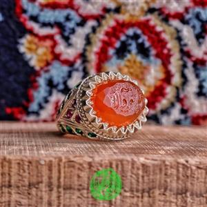 انگشتر مردانه عقیق سرخ درخشان معدنی تراش الماس رکاب نقره بهترین عیار 925مرصع کاری  کاملا دست ساز سفارشی