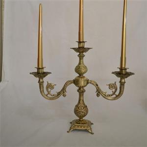 شمعدانی 2 شاخه 3 شمعی کوتاه برنجی