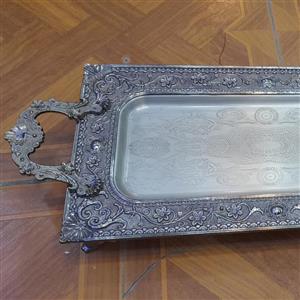 سینی رولت خوری انتیک دسته دار درجه یک پایدار گل برجسته در دو رنگ و طرح