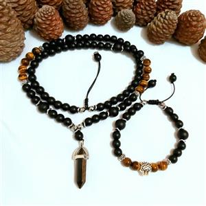 ست مردانه سنگ چشم ببر و اونیکس مشکی اکسسوری دستساز پسرانه