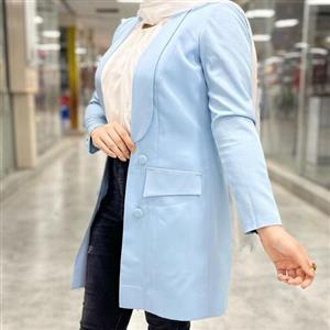 کت یقه ارشال آبی جنس کرپ کش قد 85 آستین کتی