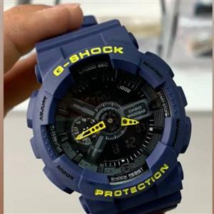 ساعتمچی مردانه کاسیو جی شاک بند و بدنه رزین دوزمانه رنگ آبیcasio G-shock 