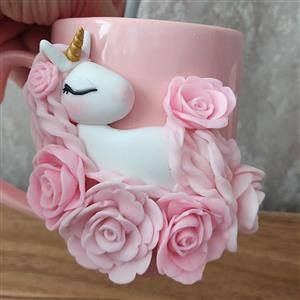 ماگ یونیکورن صورتی و گلها