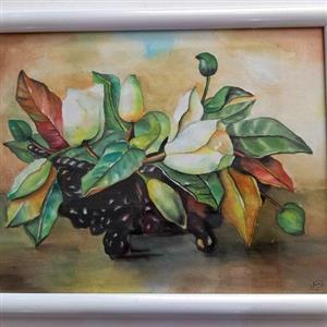 نقاشی آبرنگ طرح گل سایز 35 درصد قاب سفید