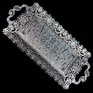 سینی رولتی تاج نقش دار ترکیه رنگ نقره ای براق
