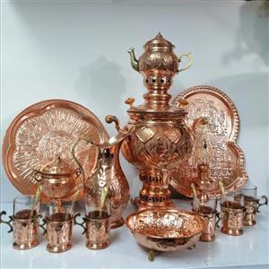 سماور مسی ذغالی زغالی با سرویس کل تصویر