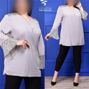 تونیک مجلسی شیک سر شانه پولکی لباس فاخر سایز بزرگ این شومیز از سایز 48 تا 58 این  لباس پارچه حریر و پولکی زارا