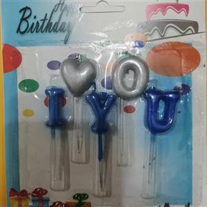 شمع تولد فانتزی آی  لاو‌ یو آبی نقره ای