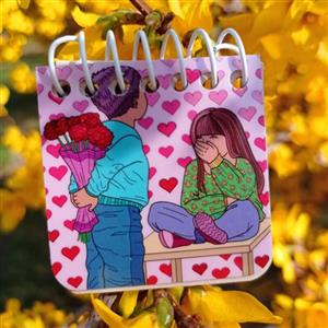 دفترچه فانتزی سیمی با کاغذ کرافت 5 در 5 طرح  ولنتاین