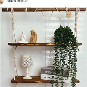 شلف مکرومه بافت دو طبقه ، سه طبقه مناسب جای کتاب ، میز عکس