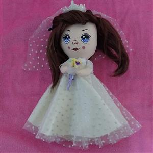 عروسک پارچه ای  عروس  خوشگل (طراحی چهره) با لباس عروس و تاج وتور کد 311