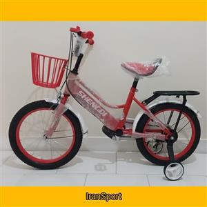 دوچرخه بچگانه برند SHENGDI سایز 16 رنگ قرمز بدنه فلز دارای سبد و کمکی 