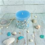 شمع استوانه ای رنگ آبی دریا دوجداره باصدف سایز متوسط
