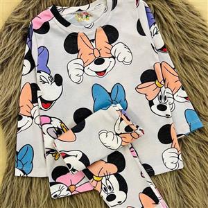 ست بلوز شلوار  دخترانه میکی موس. جنس نخ پنبه سایز بندی از  55 تا 80. تک رنگ. بچگانه