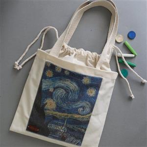 کیف پارچه ایی ساده دسته  پنبه ای سایز40 در32(ازتولید به مصرف)طرح شب پرستاره چاپگ