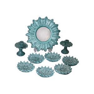 هفت سین سفالی آبی طرح خورشید کد 02