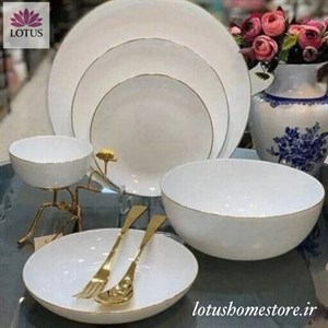 سرویس غذاخوری 26 پارچه دینو مدل گرد ساده لب طلایی