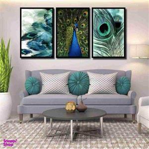 تابلو بکلیت طرح پر و طاووس مدل دکوراتیو B-238 مجموعه 3 عددی