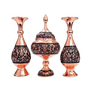 ست سه تکه گلدان و شکلات خوری مدل الماس تراش طرح گل و مرغ کد 25-3