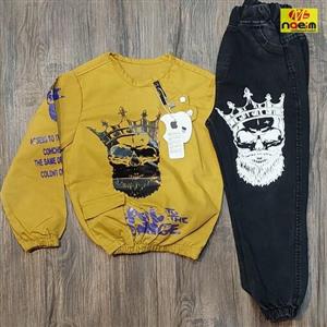 ست دو تیکه بلوز کتان و شلوار اسلش لی پسرانه و دخترانه اسپرت سایز 40 تا 55 سنین 2 تا 10 سال کتان کاغذی