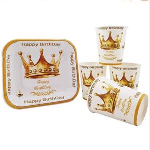 تم تولد لیوان و بشقاب تم تاج سفید(پک 10عددی)