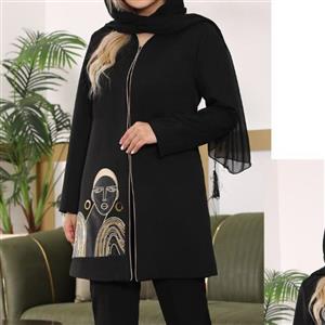 مانتو کتی مجلسی سایز بزرگ مازراتی با گلدوزی و پولک غزن دار