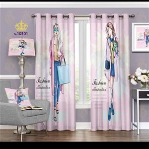 پرده اتاق خواب دخترانه دو قواره طرح فشن و فانتزی کد S10301