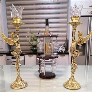شمعدان ملائکه جنس آلیاژ آلومنیوم رنگ ثابت آبکاری برنز کد honar53