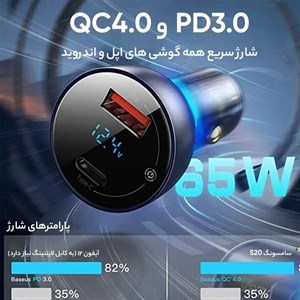 شارژر فندکی 65 وات باسئوس مدل Particular Digital Display QC+PPS