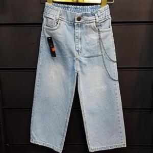 شلوار بگ نیم کش یخی با زنجیر  - سایز بندی 65 الی 1005 الی 15 سال -  پارچه  جین درجه یک