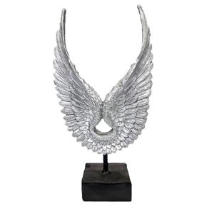 دکوری مجسمه بال سیمرغ  نقره ای  پایه مشکی پلی استری