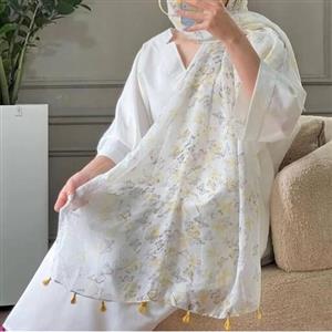 شال نخی قواره دومتری طرح گوچی رنگ مشکی صورتی منگوله دار