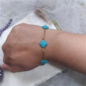 دستبند سنگ فیروزه لوزی سنتتیک