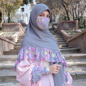 روسری کرپ حریر دور چین دار مجلسی وسط طوسی عرض زیاد قواره دار مزون حجاب تبسم همراه با هدیه و 