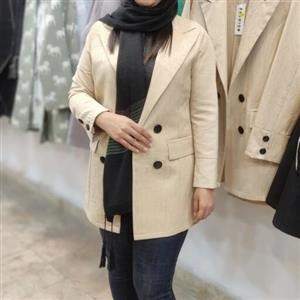 کت تک زنانه مجلسی  جنس  زاکارت مدل  یقه بلیزر  کرم رنگ  قد 70  از سایز 1 تا 4