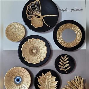 ست بشقاب دیوار کوب سفالی  7 تکه مشکی طلایی