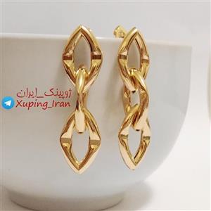 گوشواره ژوپینگ طلایی طرح زنجیر کارتیه قفل میخی یا سوزنی
