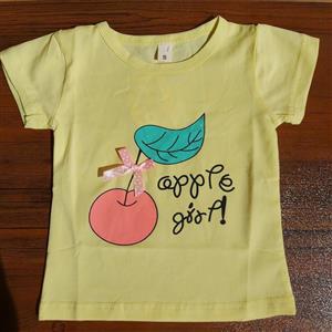 تیشرت آستین کوتاه نقلی نوزادی دخترانه طرح آلبالو رنگ زرد 