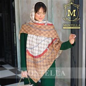 ست روسری یا شال و کیف پاسپورتی طرح گوچی آندریا کرم شکلاتی برند مونتلا 