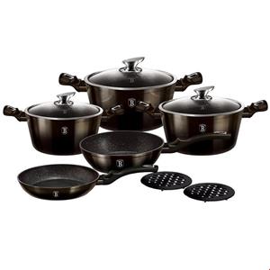 سرویس قابلمه ماهیتابه زیر لیوانی 13 پارچه برلینگر هاوس مجارستان BerlingerHaus 13-PIECE COOKWARE SET BH/6615 SHINY BLACK EDITION 