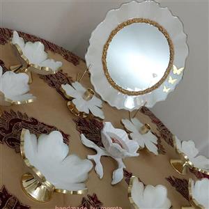 ست هفتسین رزینی با یک اینه تمام رزینی و 6 پیاله و یک جفت شمعدانی