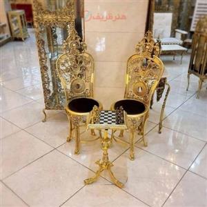 میز شطرنج برنزی به همراه صندلی آلومینیومی، ورق ضخیم کد honar003