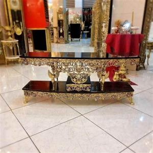 میز تلویزیون نیم گرد، مدل گل سرخ روکش برنز کد honar012