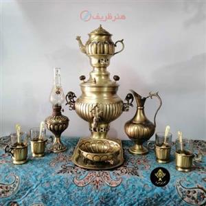 سماور زغالی برنجی آنتیک نانو ست 14 تکه