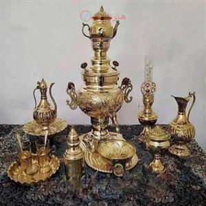 سماور ذغالی برنجی 6 لیتری سرویس کامل کد honar948