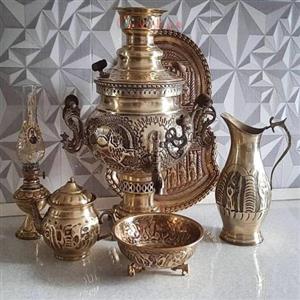 سماور برنجی 6 لیتری مدل عدسی، قلم دست کد honar719